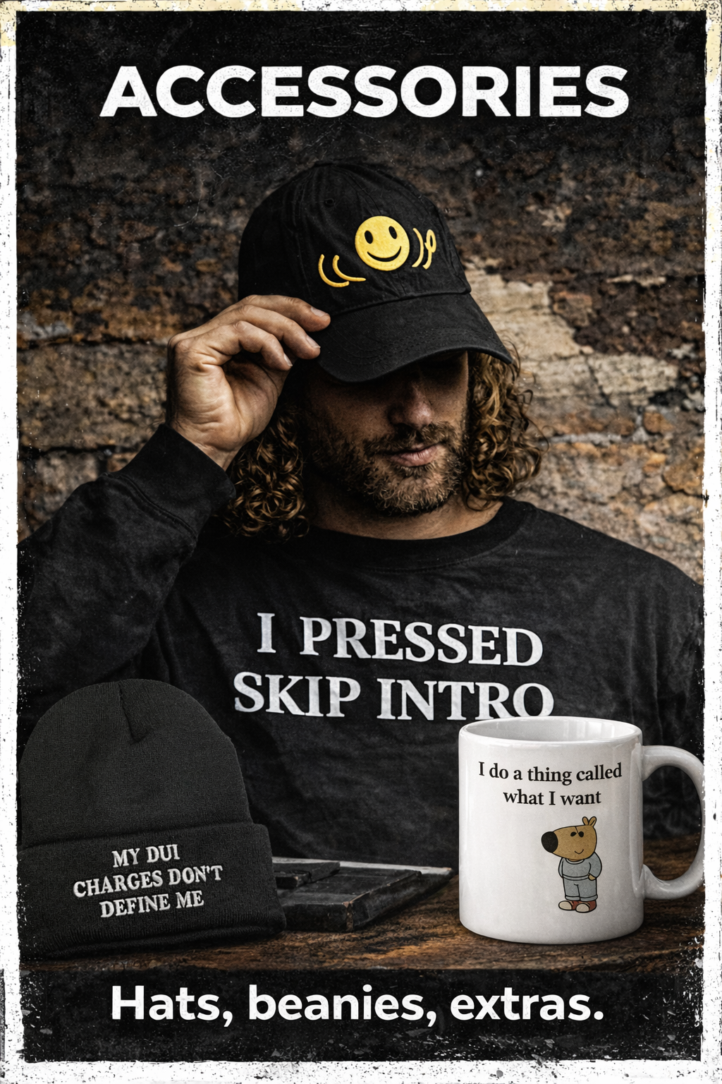 funny hats, beanies and mugs